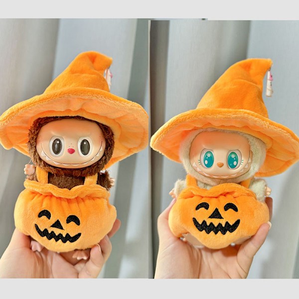 /RYI/Endast Kläder Första och Andra Generationens Nyckelring Labubu Kläder Hänge Tyg Halloween Spetsig Hatt Liten Pumpa Outfit 2