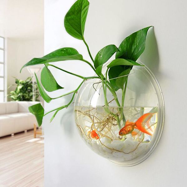 19,5 cm Glas Akvarium Væghængt Fiskeskål Vægbobbel Fiskekum Fiskeplante Akvarium TilbehørM M