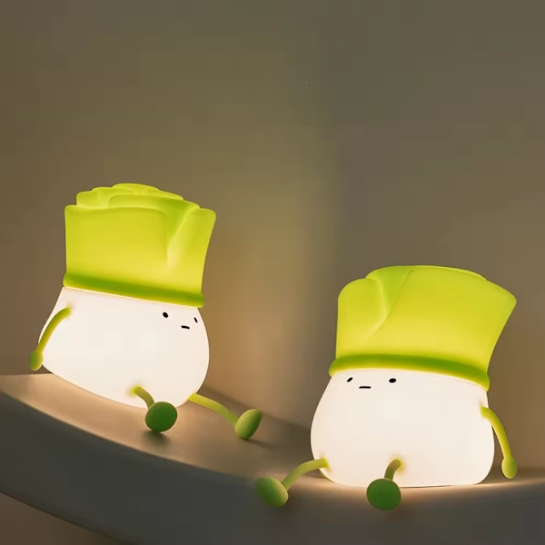 Moderne ny LED silikon nattlampe for barn, oppladbar søt Pat Pat lampe morsom kontor hjem_xrzi Chive Night Light