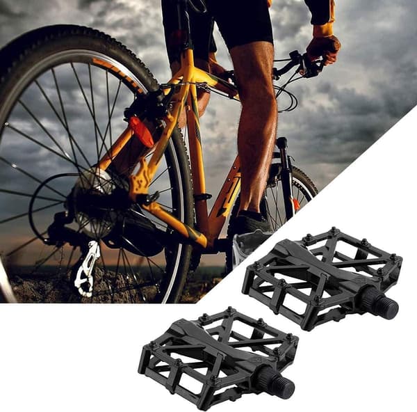 Cykelpedaler, flad platform i aluminiumslegering med 16 skridsikre stifter og forseglede lejer til MTB og elcykler, sort