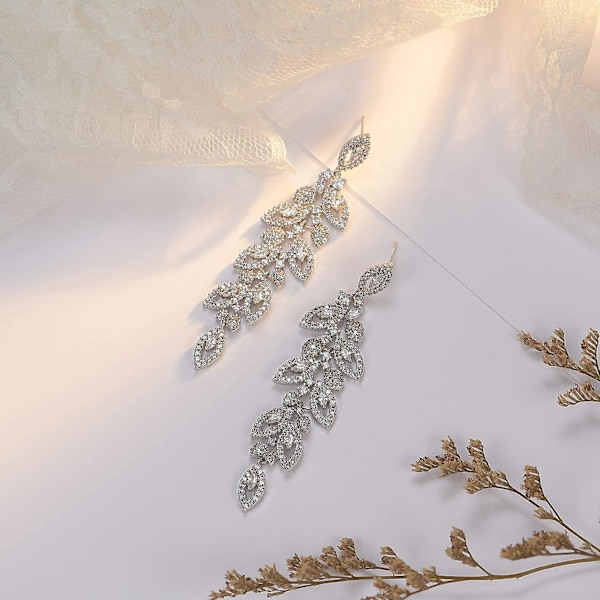 Bröllopsörhängen i Chandelier-stil, Kristall Rhinestone Droppande Örhängen för Kvinnor Brudar02.Silver 02.Silver