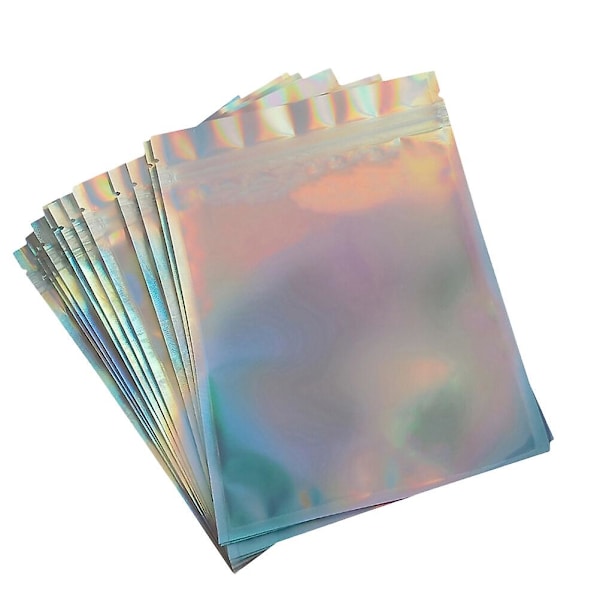 100 stk. Plastik Smykkeemballageposer Stilfulde Lynlåseposer Drøm Farve Smykkepose Blinkende Plastik 10X15cm