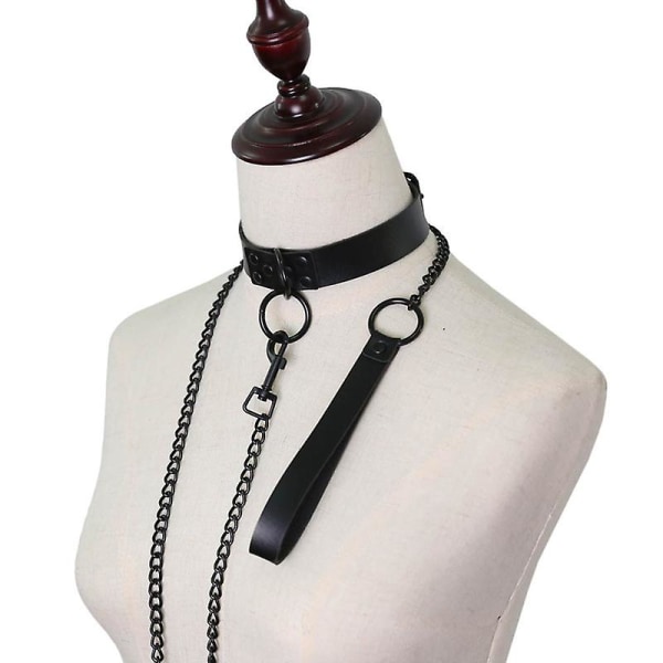 Læder Halskæde Cirkel Kvinder Læder Choker Metal Ring Choker