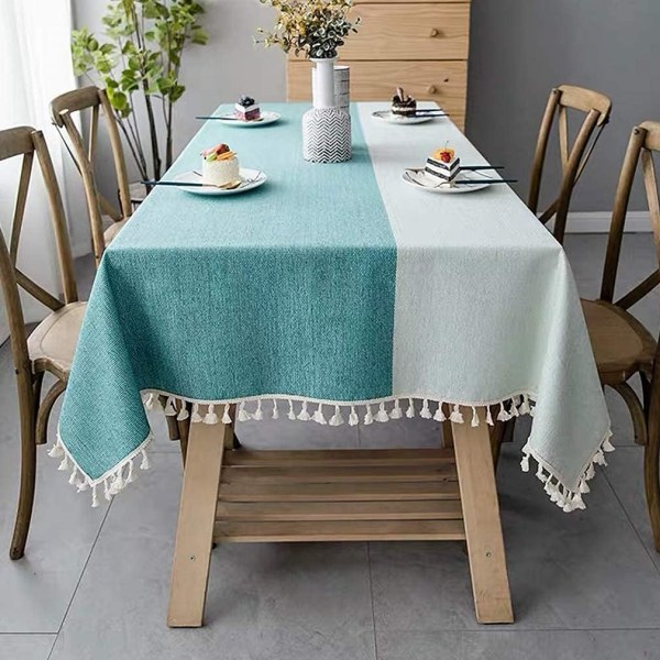 Spetsad dammfri bordsduk, rektangulär bordsduk, dekorerad med fransar för trädgårds-tebord (140*200cm, grön)