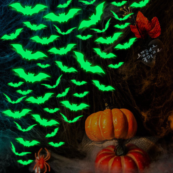 2 set 32 ​​stycken Halloween självlysande klistermärken Glow in The Dark Fönsterdekaler Nattglöddekaler Fladdermusväggklistermärken Självhäftande Moon Peeping