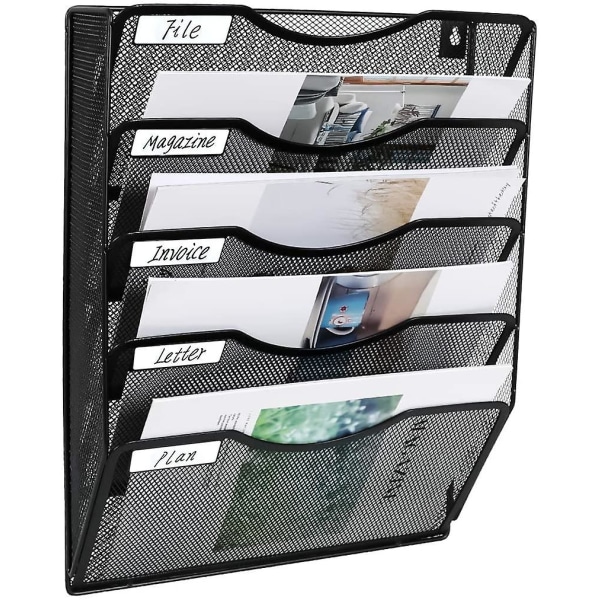 5 Lommers Mesh Veggmappeholder Kontor Hengemappe Magasin Stativ Post Sorter Bin | Navnelapp Inkludert