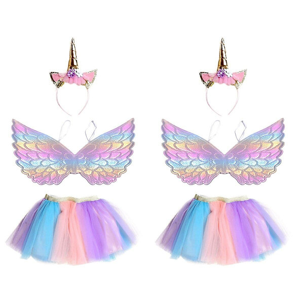 9-delars Unicorn-kjol Regnbågskostym Outfit Kjolar Barnfestkläder Med Unicorn Hårband 6 pcs S