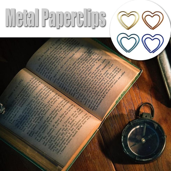 100 st Kärlek Hjärtformade gem Metall söta gem Studentbokmärken för studenter, barn, lärare Slumpmässig färg