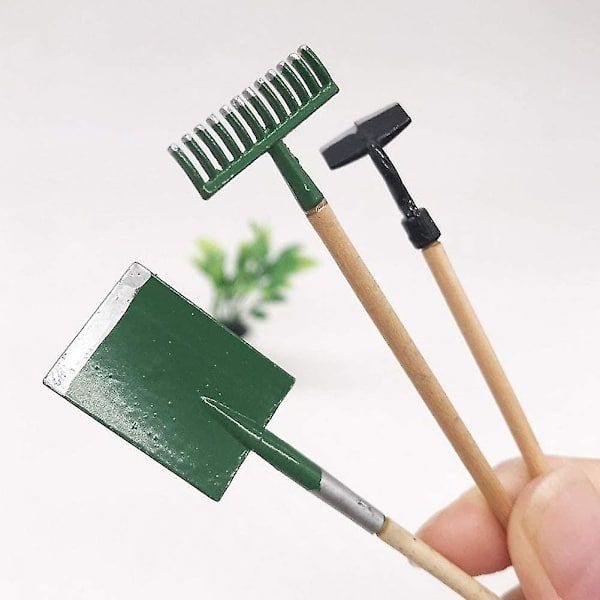 Miniature Haveværktøj, Dukkehuss Haveværktøj 1:12 Dukkehuss Tilbehør Med Skovl Rake Spade Landskab Modelgrøn 3stk