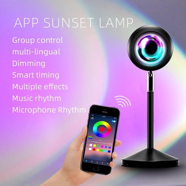 Solnedgangsprojektor App Smart Kontrol Solnedgangslys Musiksynkronisering Farveskiftende Regnbue Roterer med Fjernbetjening Farverig RGB LED Natprojektor