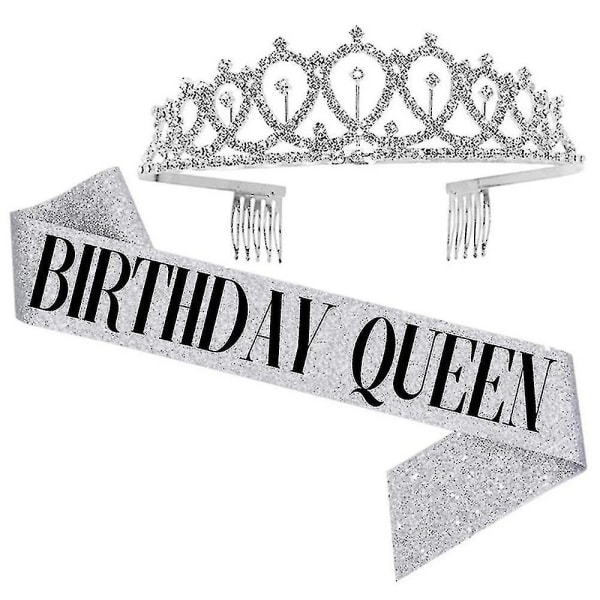 Födelsedag Queen Tiara och Sash Crystal Crown Pannband axelrem Set