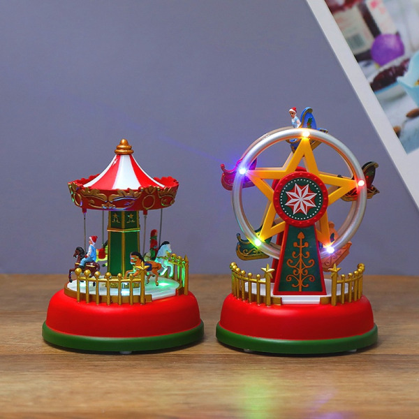 2st karusellmusikdosa med ljus, musikalisk julkarusell, animerad minikarusell, LED-ljus Lysande roterande rör sig upp och ner