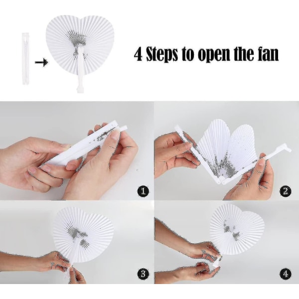 24 Pcs Wedding Paper Fans Heart Shaped White Paper Fans Foldable Pocket Fan For Wedding Favor Party