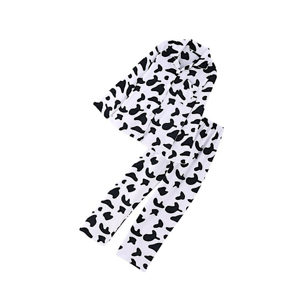 1 Set Dam Pyjamas med Långärmad Överdel och Långa Byxor Hemma Ko-Mönster (xxl)VitXXL White XXL