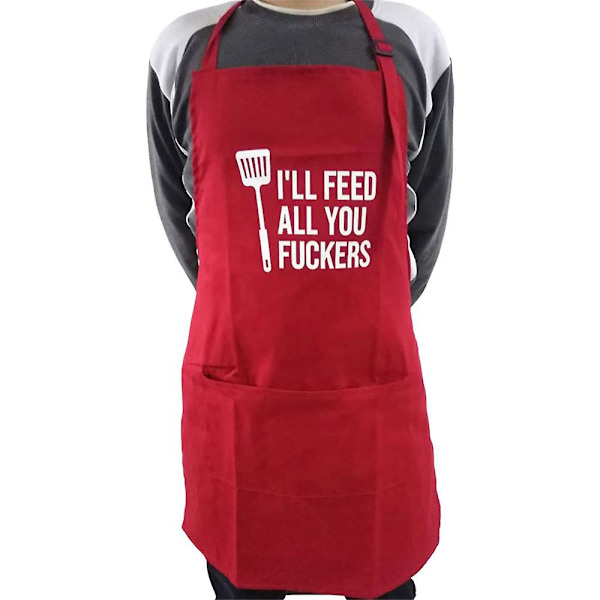 3 Fickor Justerbar Bib Förkläde Tjockare Version Vattentät Med Extra Långa Band Matlagning Köksförkläden För Grillritning, Kvinnor Män, Kock Röd Red