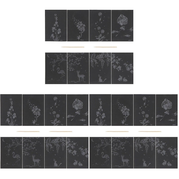 24 st Plants Series Scratch Painting Scratch Paper Art Set Hälsning (svart)24 st20x14cm 24 pcs 20x14cm