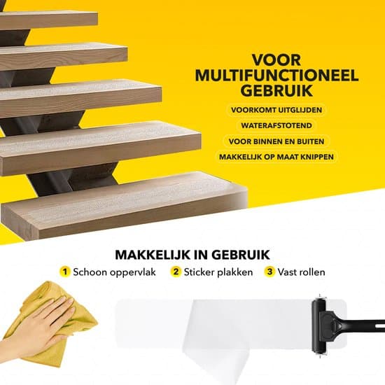 Halkskydd för trappor 15-pack 60x10cm Genomskinlig självhäftande grepptejp med appliceringsroller för trappor badrum och duschsäkerhet