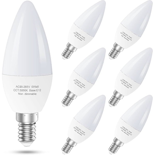 6-pakning E12 LED Takvifte Lyspærer, 60 Watt Ekvivalent Lysekrone LED Lyspærer, Type B Lyspære for Lysekrone, Stearinlys Lyspærer, Ikke-Dimbar