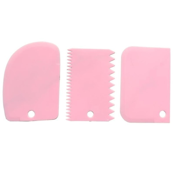 DIY Skrape 3 stk/sett Kakedekorasjon Spatel Fondant Deigkutter Glatt Taggete Rosa Pink