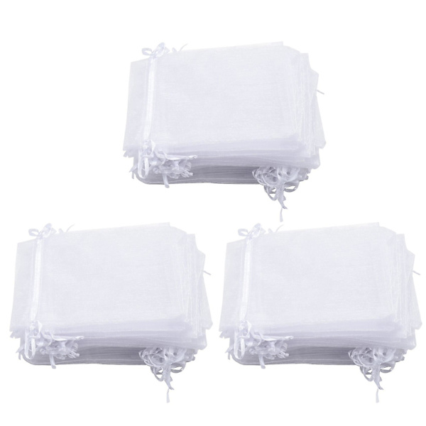150 stycken 4 x 6 tum Organza Presentpåsar Dragkedja Smyckespåsar Bröllop Fest Favoritpåsar (vit