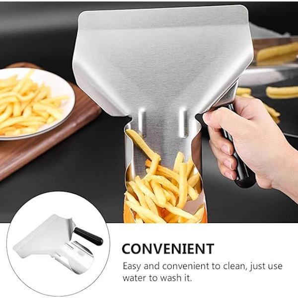 Metallisk Rostfritt Stål Pommes Frites Skopa med Höger Handtag, Pommes Frites Påse för Snacks, Is, Godis, Efterrätter, Torra Varor Matförpackning