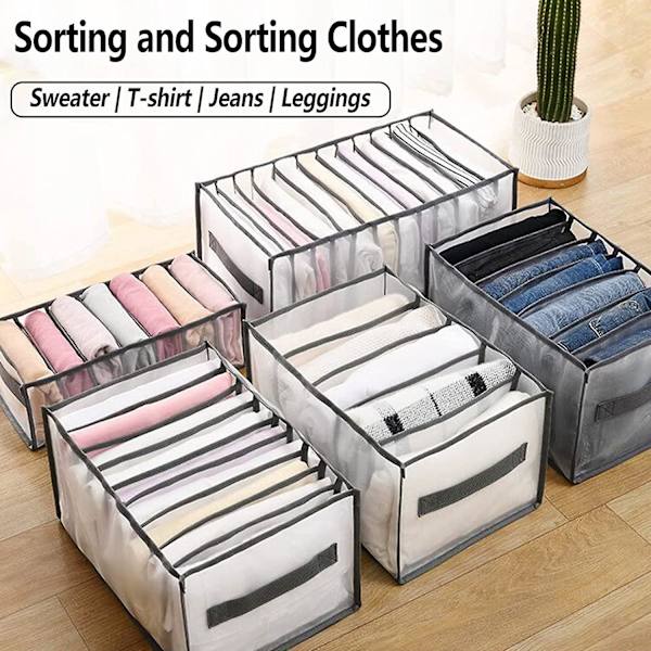 Klädbox för låda, garderobsförvaring, hopfällbar nätförvaringslåda, tvättbar förvaringsfack för T-shirts, skjortor, byxor (sweate