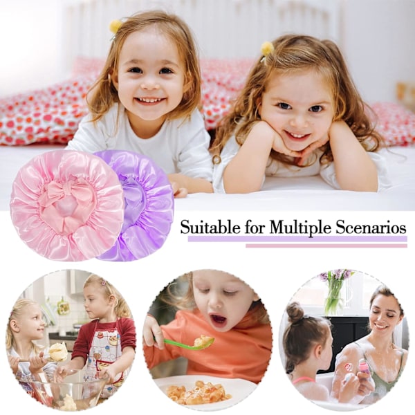 2-pack satinsovmössor för barn, mjuk satinsovmössa, justerbar sovmössa för barn, rosa + lila