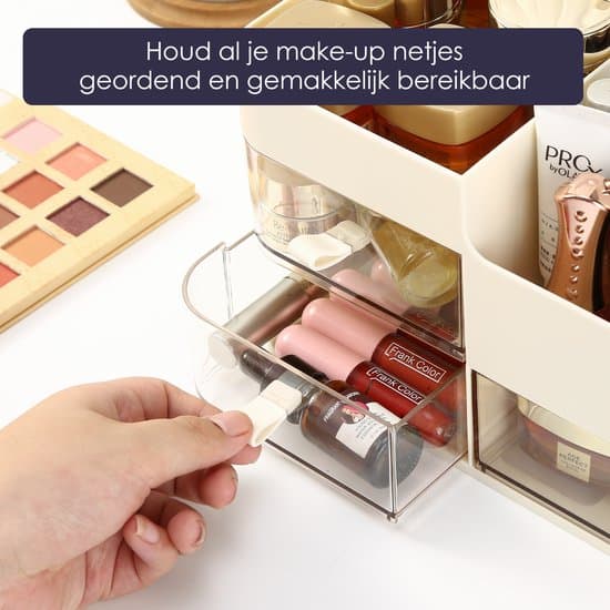 Makeup Organizer med 3 Skuffer, Multifunktionel Opbevaring til Hudpleje til Toilettet, Badeværelset, Soveværelset, Beige