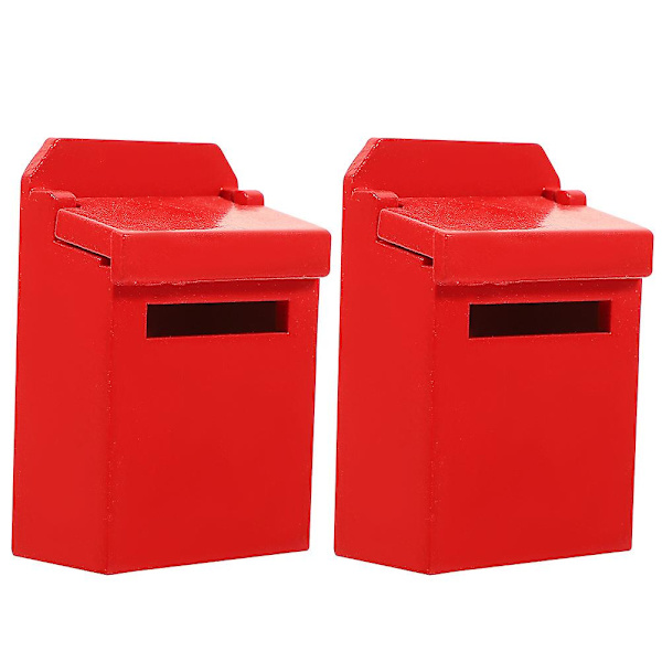 2 stk Mini Trepostkasse Figur Mini Hus Møbler Modell Dekorativ Miniatyr Brevkasse StatueRød Red 7X4.5CM