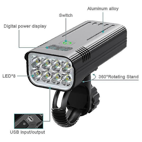 RYI.30 000 Lumenin Pyöränvalo 10 000 mAh USB Ladattava Akku LED Pyörän Etuvalo MTB Vedenpitävä Taskulamppu Ajovalo UUSI