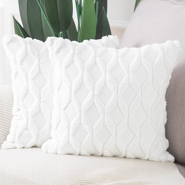 2 st Mjuka Plysch Ull Kort Sammet Dekorativa Kuddfodral Lyxig Stil För Soffa Sovrum Vit 45x45cm