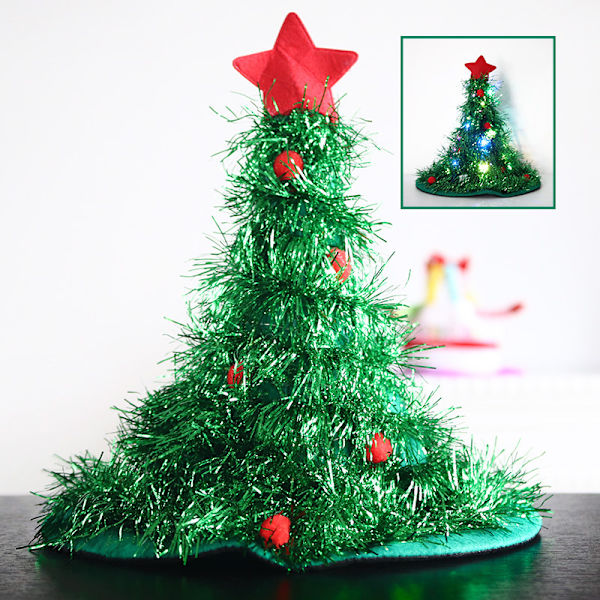 45 cm Grön och Röd Upplyst Unisex Vuxen Julgran Hatt Kostymtillbehör - One Size