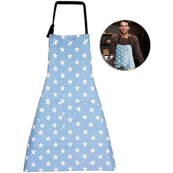 Kjøkkenforkle for kvinner, stjerneforkle med lomme, justerbart forkle for kvinner, kjøkkenforkle for kvinner, for kvinner som lager mat, husarbeid, for matlaging eller baking - Blå Blue