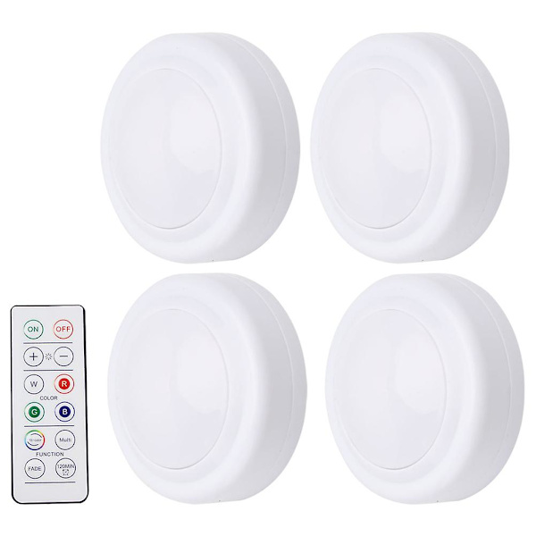 4 st Puck-lampor LED Färgväxlande Ljus RGB Under Skåpsbelysning Med Fjärrkontroll Vit 6.7X6. White 6.7X6.7X2.9CM