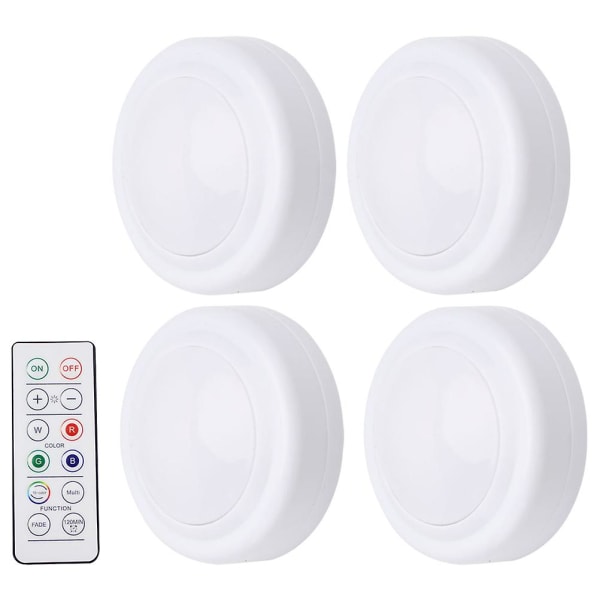 4 stk Puck-lys LED Fargeskiftende lys RGB Under skaplys med fjernkontroll Hvit 6.7X6. White 6.7X6.7X2.9CM