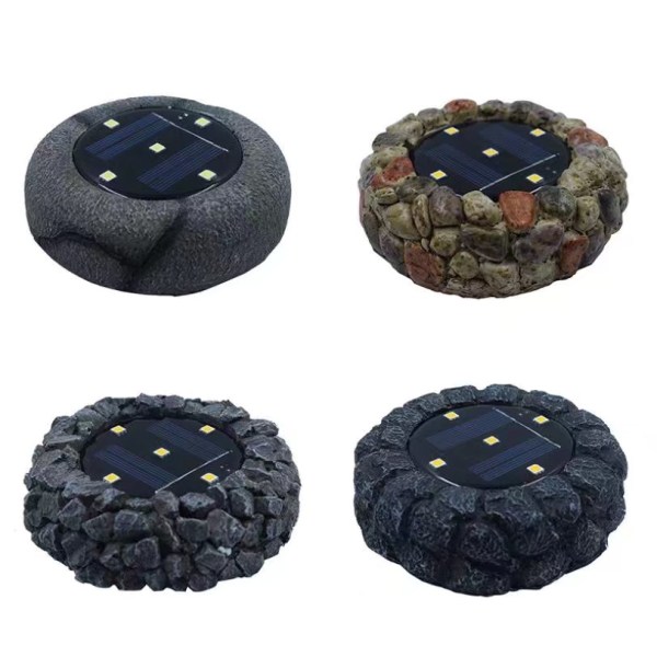 2 stk Solcelled Begravede Lys Stenlamper 5LED Harpiks Begravede Lys Udendørs Have Begravede Græslys Simuleringsstenlys (Reef