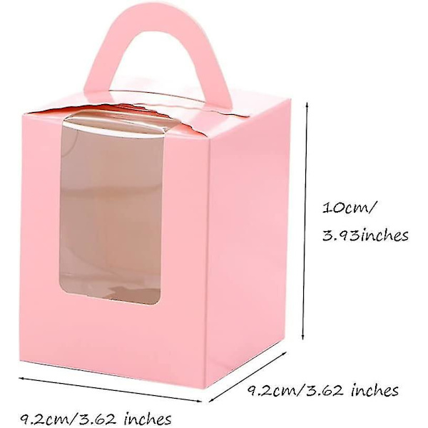 25 stycken individuella muffinsaskar, tårtaskar, muffinsaskar, med inre stödram och handtag, för muffins, födelsedag, fest, bröllop (rosa)