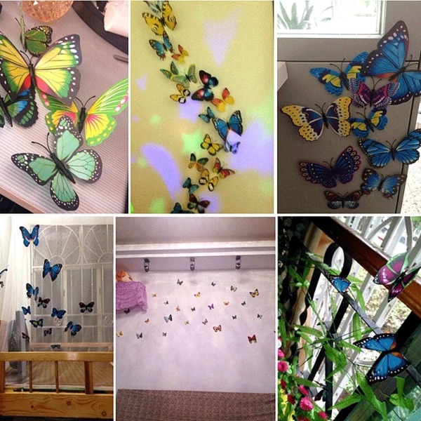 24 kpl 3D Butterfly Seinätarra Irrotettava Jääkaappi Magneetit Tarrat Sisustus lapsille Huoneen sisustus Taide seinämaalaus Vihreä