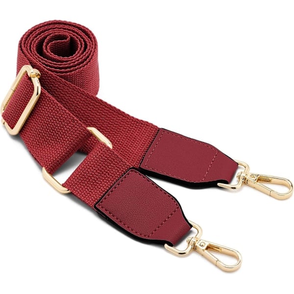 Bred Skulderrem til Kvinder, Justerbar Udskiftningsrem i Læder, Lang Skulderrem (Burgundy)-FS2- Red_RY