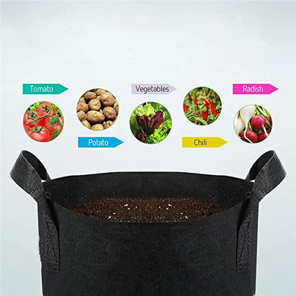 6 stk. (10 gallons) forsyningsposer indendørs/udendørs sort stof dyrkningspose - stofpose/plante dyrkningsposer med håndtag