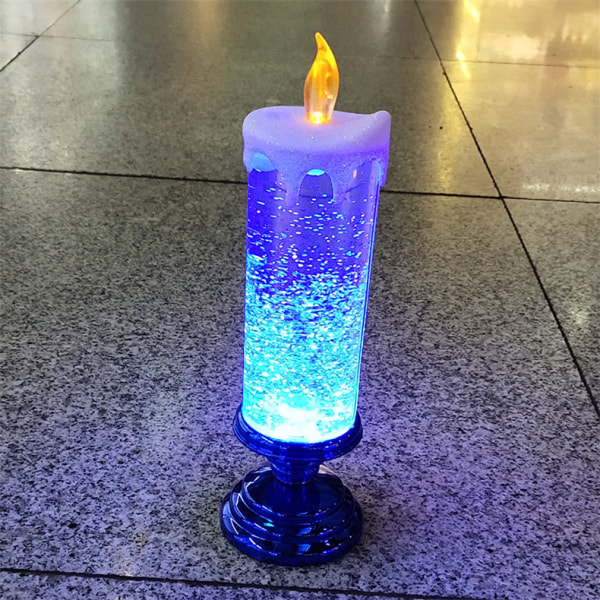 LED-julelys med piedestal, julehvirvlende glitter LED-stearinlys, USB genopladelig farve (blå)