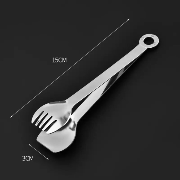 Mini forsettang i rustfritt stål, isforsett små serveringstang, 15 cm (sølv)