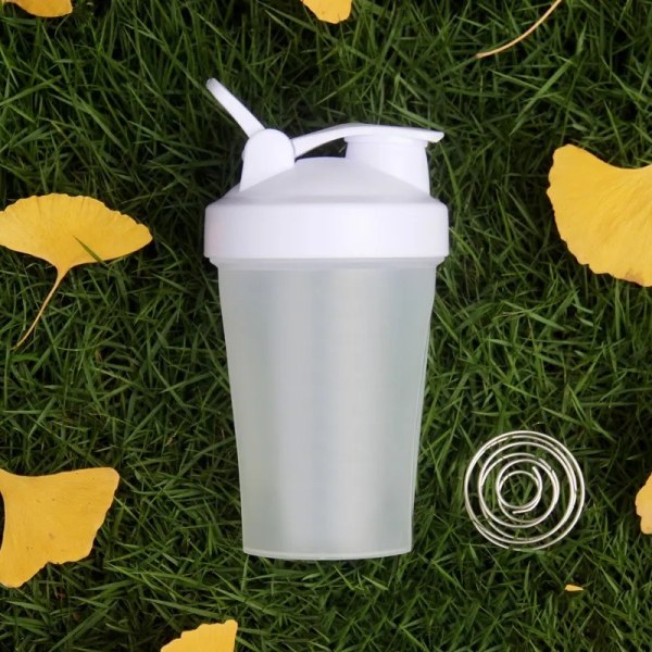 Blender Shaker-flaske med klassisk løkketop og rustfrit stålpiskerkugle - perfekt til proteinshakes og før træning (Klar krop - 473 ml, Hvid/Klar)