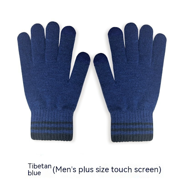 Vinterhandsker Touchscreen Dobbeltlags Elastisk Termisk Strikket Foring Varme Handsker til Koldt Vejr Navy blue large size touch screen Male/Young Student