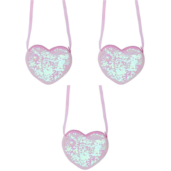 3 stk. Delikat Skuldertaske Hjerteformet Crossbody Glitter Sekvens Pengepung Messenger Taske Til Børn 3pcs 17.2*14.5*1cm