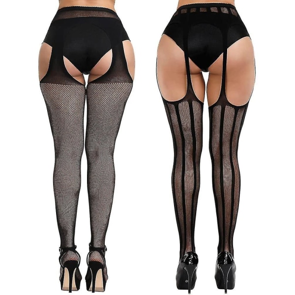 Dame Strømpebukser med Strømpebånd, Fiskenet Mønster, Thigh High Mesh Garter