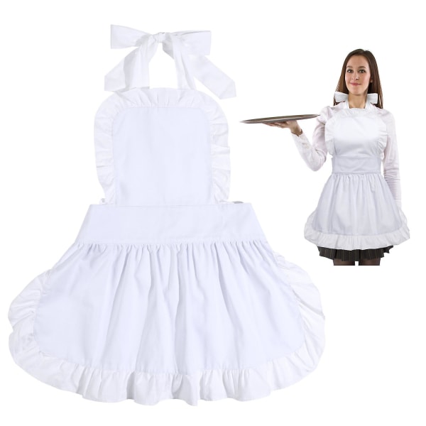 Kvinnors arbetsklänningar Vitt förkläde Fyndklänning Städdräkt Förkläde Hushållsarbete Förkläde Haklapp FörklädeVit White