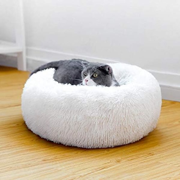 Kattbädd rund hundsäng husdjursbo oval kattbädd donutbosäng vit diameter 50cm