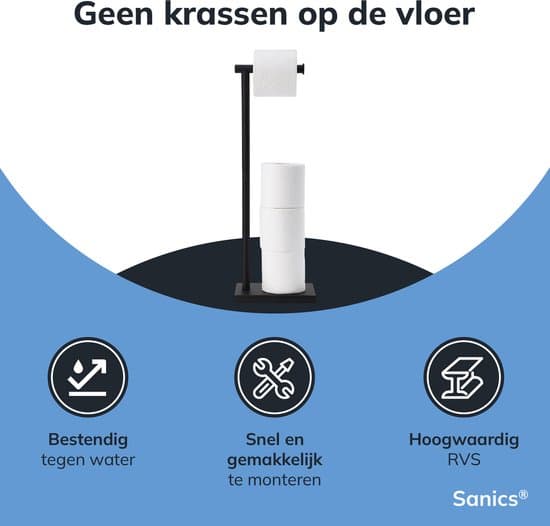 Sanics Fritstående Toiletpapirholder med Reserveopbevaring, 2-i-1 Rustfrit Stål Holder til 4 Ruller, Sort til Moderne Badeværelse