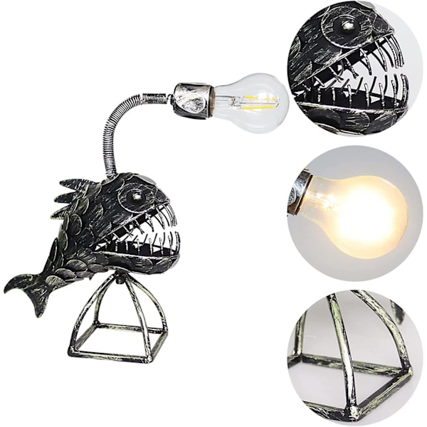 Kreativ Fiske Lampe, Fiskefisk Lampe Kunstlampe, Retro Jern Jern Hai Lampe, Usb Led Nattelys Fiske Lampe, L Lampe
